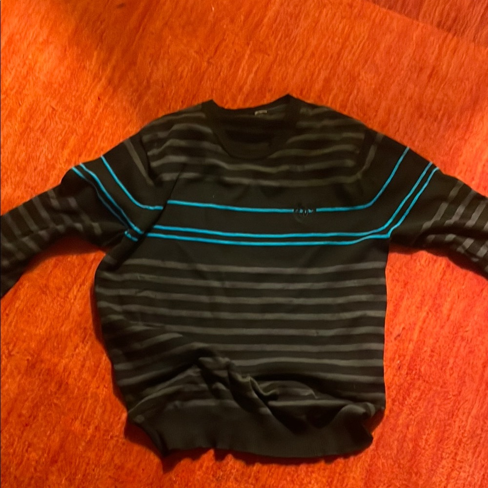 Men's Black and Blue Striped Sweater